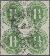 O/ Schleswig-Holstein - Marken Und Briefe: 1864, 1¼ Schilling Olivgrün Im Gestempelten Viererblock, Vol - Other & Unclassified