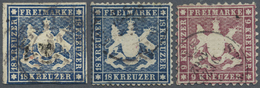 O Württemberg - Marken Und Briefe: 1851/62, Vier Höchstwerte: 18 Kr. Schwarz Auf Violettgrau, 18 Kr. B - Autres & Non Classés