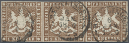 O Württemberg - Marken Und Briefe: 1857, Wappen 1 Kr. Rötlichbraun Mit Seidenfaden Im Dreierstreifen G - Altri & Non Classificati