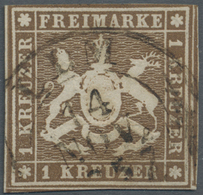 O Württemberg - Marken Und Briefe: 1857, 1 Kr. Dunkelbraunocker, Seltene Farbe, Dreiseitig Voll- Bis ü - Autres & Non Classés
