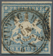 O Württemberg - Marken Und Briefe: 1857, Wappenausgabe 18 Kr. Hellblau Mit Seidenfaden Und Klarem Zent - Andere & Zonder Classificatie