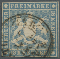 O Württemberg - Marken Und Briefe: 1858, 18 Kreuzer Hellblau Mit PLATTENFEHLER "Strich Re. Am U In Rec - Other & Unclassified