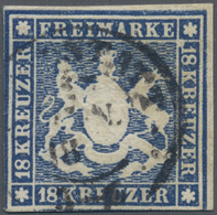 O Württemberg - Marken Und Briefe: 1859, Freimarke 18 Kr. Dunkelblau Ohne Seidenfaden, Sauber Gestempe - Autres & Non Classés