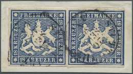 Brfst Württemberg - Marken Und Briefe: 1859: 18 Kr. Dunkelblau, Waagrechtes Paar Vom Rechten Bogenrand, He - Autres & Non Classés