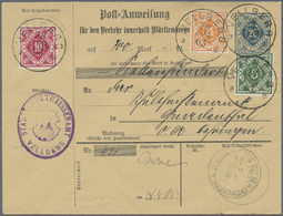 GA Württemberg - Postanweisungen: 1903, 20 Pf Blau Postanweisung Mit 3-Farben-Zusatzfrankatur Von VELBE - Other & Unclassified