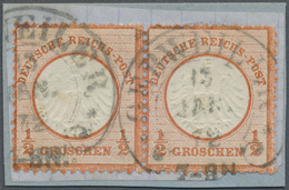 Brfst Deutsches Reich - Brustschild: 1872, Waagr. Paar 1/2 Gr Rötlichorange Kl. Schild Auf Briefstück, Huf - Neufs