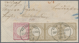 Brfst Deutsches Reich - Brustschild: 1872 Kleines Schild 5 Gr. Im 3-er Streifen + 1 Gr. K1 "FELDPOSTAMT DE - Unused Stamps