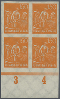 **/ Deutsches Reich - Inflation: 1922, Pflüger 150 Pf Als UNGEZÄHNTER Viererblock Vom Bogenunterrand, Po - Covers & Documents