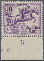 ** Deutsches Reich - 3. Reich: 1936, 40Pf. Olympiade, Vom Unterrand Mit äußerst Seltener Pl.Nr."1" Spie - Ongebruikt