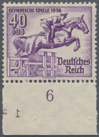 ** Deutsches Reich - 3. Reich: 1936, 40Pf. Olympiade, Vom Unterrand Mit äußerst Seltener Pl.Nr."1" Spie - Neufs