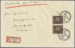 Br Deutsches Reich - 3. Reich: 1938, 42 Pf Braunes Band, Senkr. Paar Vom Oberrand Mit SST MÜNCHEN-RIEM, - Unused Stamps
