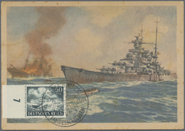 Br Deutsches Reich - 3. Reich: 1943/1944. Farbkarte "Deutsches Schlachtschiff" Vs. Mit Marke 50+50 Pf S - Neufs