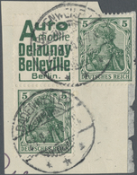 Brfst Deutsches Reich - Zusammendrucke: 1912, Reklame "Automobile Delaunay" + 5 Pfg. Germania, Senkrechter - Zusammendrucke
