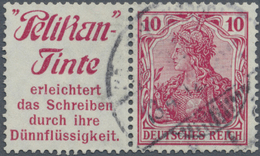 O Deutsches Reich - Zusammendrucke: 1911, Reklame "Pelilkan-Tinte" + 10 Pfg. Germania, Waagerechter Zu - Zusammendrucke