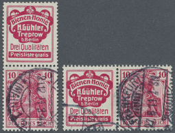 O Deutsches Reich - Zusammendrucke: 1911 - 1912, Germania 10 Pf. Mit R2 „Bienen-Honig H.Gühler”, Waage - Zusammendrucke