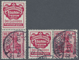 O Deutsches Reich - Zusammendrucke: 1911 - 1912, Germania 10 Pf. Mit R2 „Bienen-Honig H.Gühler”, Waage - Se-Tenant