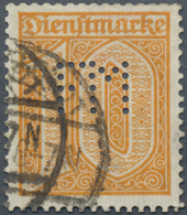 O Deutsches Reich - Dienstmarken: 1921, 10 Pf Dunkelorange Mit Lochung "FM" Gestempelt, Zähnung Etwas - Dienstzegels