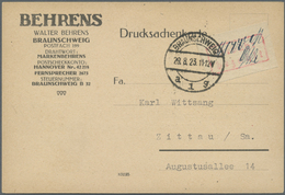 Br Deutsches Reich - Lokalausgaben 1918/23: BRAUNSCHWEIG: 1923, Gebührenzettel Geschnitten Mit Rotem Ra - Covers & Documents