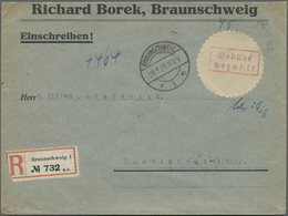 Br Deutsches Reich - Lokalausgaben 1918/23: BRAUNSCHWEIG 1: 1923, Gebührenzettel-Oblate Mit Rotem Ra2 " - Storia Postale