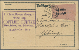 Br Deutsches Reich - Lokalausgaben 1918/23: SCHLOCHAU: 1923, Gebührenzettel Auf Rosafarbigem Papier Auf - Lettres & Documents