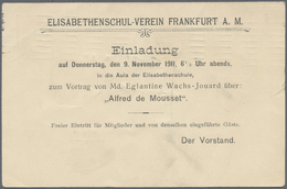 GA Deutsches Reich - Privatganzsachen: 1911. Privat-Postkarte 3 Pf Germania "Elisabethenschul-Verein Fr - Autres & Non Classés