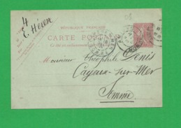 Carte Postale Entier  N° 129 Obl Amiens - 1877-1920: Periodo Semi Moderno