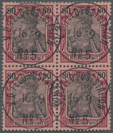 /O Deutsche Post In China - Mitläufer: 1900: 80 Pfg. Karmin/schwarz/rosa Im Luxus-Viererblock, Je Mit P - Cina (uffici)