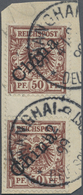 Brfst Deutsche Post In China: 1898, 50 Pf. Lebhaftrötlichbraun Mit Diagonalem Aufdruck Im Senkrechten Zwis - Chine (bureaux)