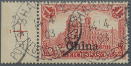 O Deutsche Post In China: 1901/04: 1 Mk (dunkel)rot, Linkes Randstück Mit Plattennummer "1", Gebraucht - Cina (uffici)