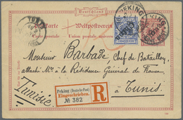 GA Deutsche Post In China - Ganzsachen: 1901: 10 Pfg. Ganzsachenkarte (P6 I)  Mit Zusatzfrankatur Nr. 4 - China (offices)