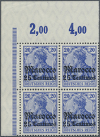 ** Deutsche Post In Marokko: 1906, Postfrischer Eckrand-Viererblock Vom Oberrand, Mi. 240,- + Euro. - Morocco (offices)