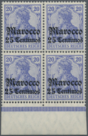 ** Deutsche Post In Marokko: 1906, Postfrischer Unterrand-Viererblock, Mi. 720,- + Euro. - Maroc (bureaux)