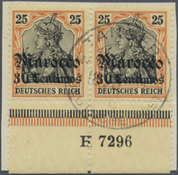 Brfst Deutsche Post In Marokko: 1906, 30 C. Auf 25 Pfg. Im Waagerechten Unterrand-Paar Mit Aufdruck-HAN "H - Marokko (kantoren)