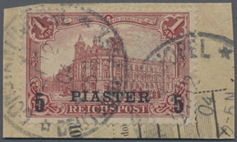 Brfst Deutsche Post In Der Türkei: 1900. 5 Pia Dunkelkarminrot, PLATTENFEHLER "Kratzer Vom Rechten Bildran - Turkey (offices)