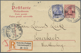 GA Deutsche Post In Der Türkei - Ganzsachen: 1905, 20 Para Auf 10 Pfg. Ganzsachenkarten Mit Portogerech - Turchia (uffici)