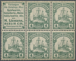 * Deutsch-Ostafrika - Zusammendrucke: 1912, Reklame M. Liemann + 4 H. Kaiseryacht Im Heftchenblatt Mit - Afrique Orientale