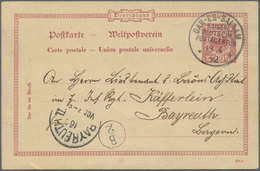 GA Deutsch-Ostafrika - Besonderheiten: 1892 (18.4.), 10 Pfg. GA-Karte Krone/Adler Mit Stempel ""DAR-ES- - German East Africa