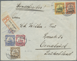 Br Deutsche Kolonien - Kamerun: 1911, 5 Werte Auf Eingeschriebenem Brief Ab DUALA KAMERUN, Die Entwertu - Cameroun