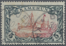 O Deutsche Kolonien - Kamerun: 1905. 5 Mk. Grünschwarz/rot Mit Wasserzeichen Rauten, Sehr Schönes Beda - Cameroun