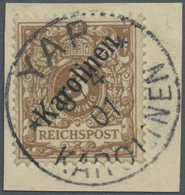 Brfst Deutsche Kolonien - Karolinen: 1899, 3 Pfg. Lebhaftorangebraun, Diagonaler Aufdruck, Auf Briefstück, - Caroline Islands