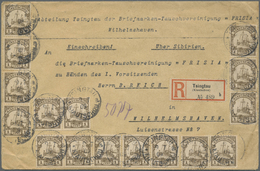 Br Deutsche Kolonien - Kiautschou: 1900. R-Brief Aus "Tsingtau 9.7.09" Mit Massenfrankatur 20 X 1c Schi - Kiaochow