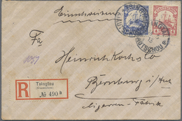 Br Deutsche Kolonien - Kiautschou: 1913, 4 C. Rot Und 10 C. Ultramarin Auf R-Brief Von "TSINGTAU 14.5.1 - Kiauchau