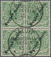 O Deutsche Kolonien - Marshall-Inseln: 1899, 5 Pfg. Grün Im 4er-Block, Klar Gestempelt "JALUIT MARSCHA - Isole Marshall