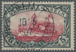 O Deutsche Kolonien - Marshall-Inseln: 1901 , 5 Mark "Schiff", Ideal Gest. "Jaluit 18.5.1907". Attest - Marshalleilanden