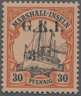 ** Deutsche Kolonien - Marshall-Inseln - Britische Besetzung: 1914. 3 D. Auf 30 Pfg. Orangerot/schwarz - Isole Marshall