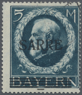 O Deutsche Abstimmungsgebiete: Saargebiet: 1920, 5 Mk. Bayern-Sarre Blau, Seltene Aufdruckabart "fette - Other & Unclassified