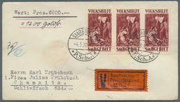 Br Deutsche Abstimmungsgebiete: Saargebiet: 1929, Volkshilfe: Gemälde 2 F., Perfekter Luxus 3er-Streife - Altri & Non Classificati