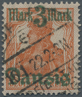 O Danzig: 1920, 3 M Auf 7½ Pf. Germania Mit Unterdruck 'Spitzen Nach Unten' Gestempelt, Signiert Infla - Andere & Zonder Classificatie