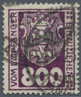 O Danzig - Portomarken: 1923, 800 Pf. Dunkel(violett)purpur Mit Wz. 3 X (stehende Maschen) Und Zeitger - Other & Unclassified