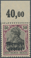 ** Memel: 50 Pfg. Auf Orangeweissem Papier, Postfrisches Oberrandstück Der Seltenen Marke, Fotoattest H - Klaipeda 1923